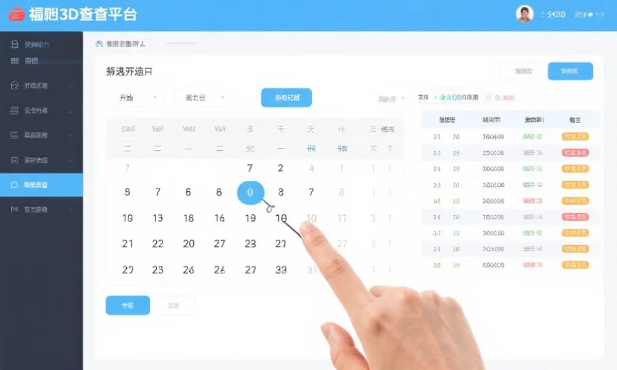 福彩3D查询平台界面上的日期选择控件,用户正在拖动鼠标选择开始和结束日期,旁边显示筛选后的数据结果